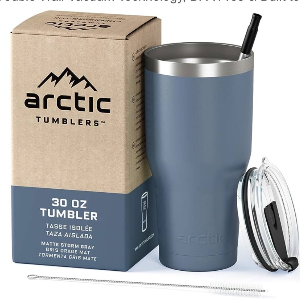 Arctic Tumblers | 30 oz Storm Grey Insulated Tumbler with Straw & Cleaner